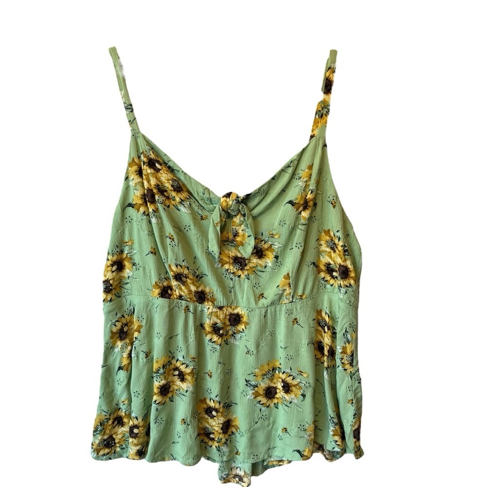 Torrid 2 Sunflower cami 2X Green floral Tied front Smocked back Womens tank top